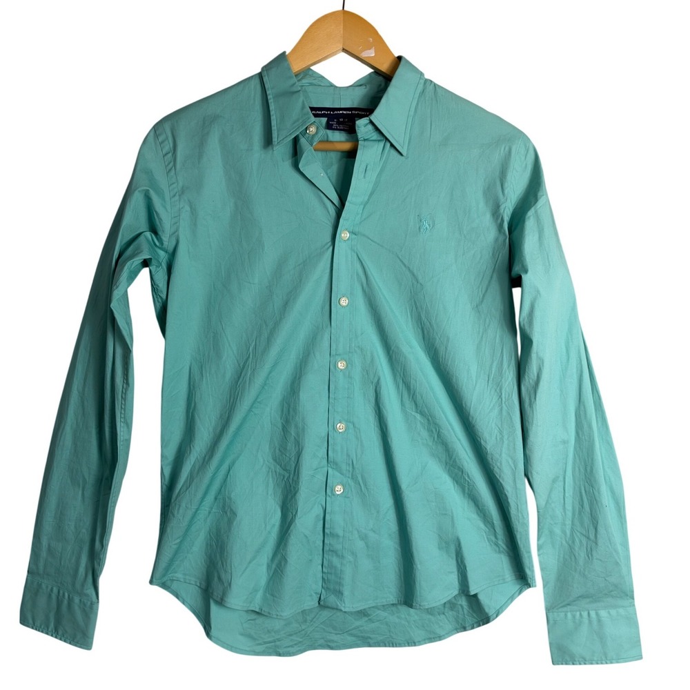 Ralph Lauren Sport Turquoise Cotton Stretch Button up Shirt Size 10 Aqua preppy